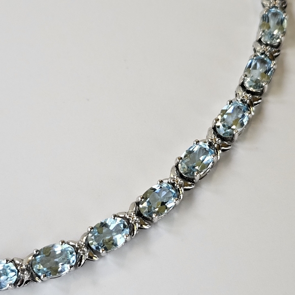 Natural Sky Blue Topaz & Diamond Accent Tennis Bracelet in Sterling Silver! - Picture 3 of 6